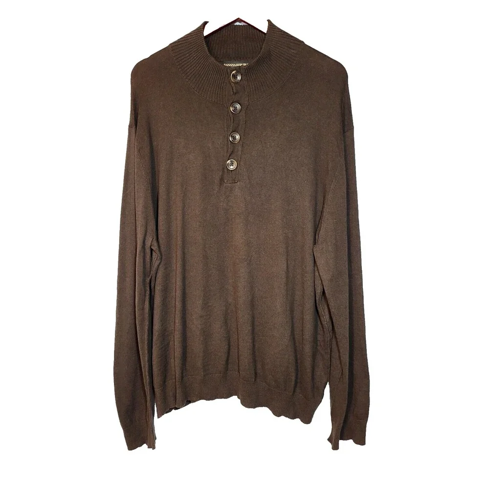 Banana Republic Brown Cashmere Blend Ribbed High Collar Button Front Sweater XXL